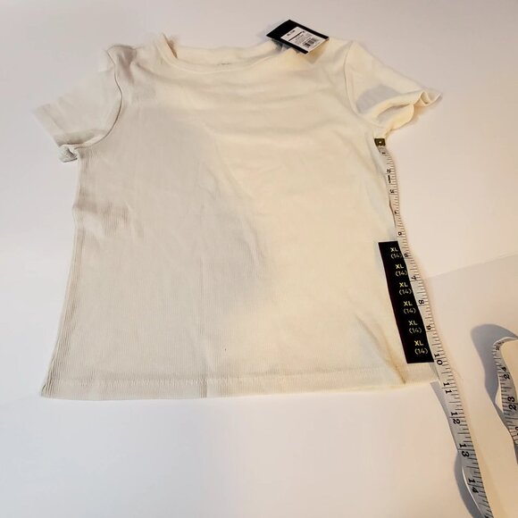 H&M Kids Ribbed White T-Shirt Top Crew neck design Short sleeves Size XL 14 - Picture 4 of 7